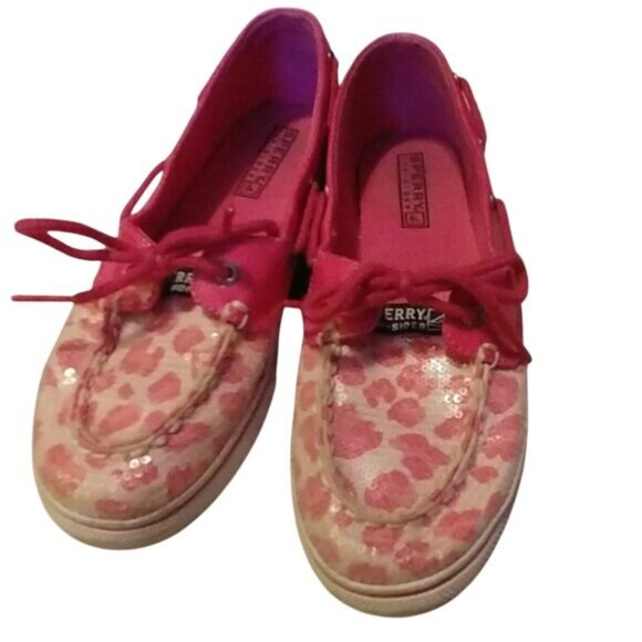 Sperry Shoes - Sperry Top-Sider Women's Size 7 Biscayne Pink Leopard Sequin Boat Shoes Slip-On